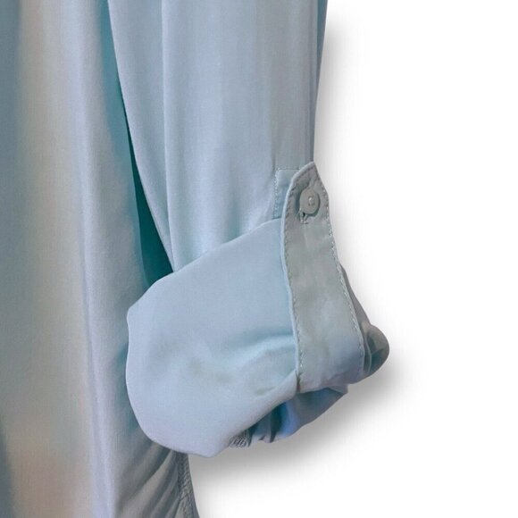 Talbots Womens Blouse Plus Sz 2X Blue Button Up Roll Tan Sleeve Shirt Top Preppy - Picture 6 of 8